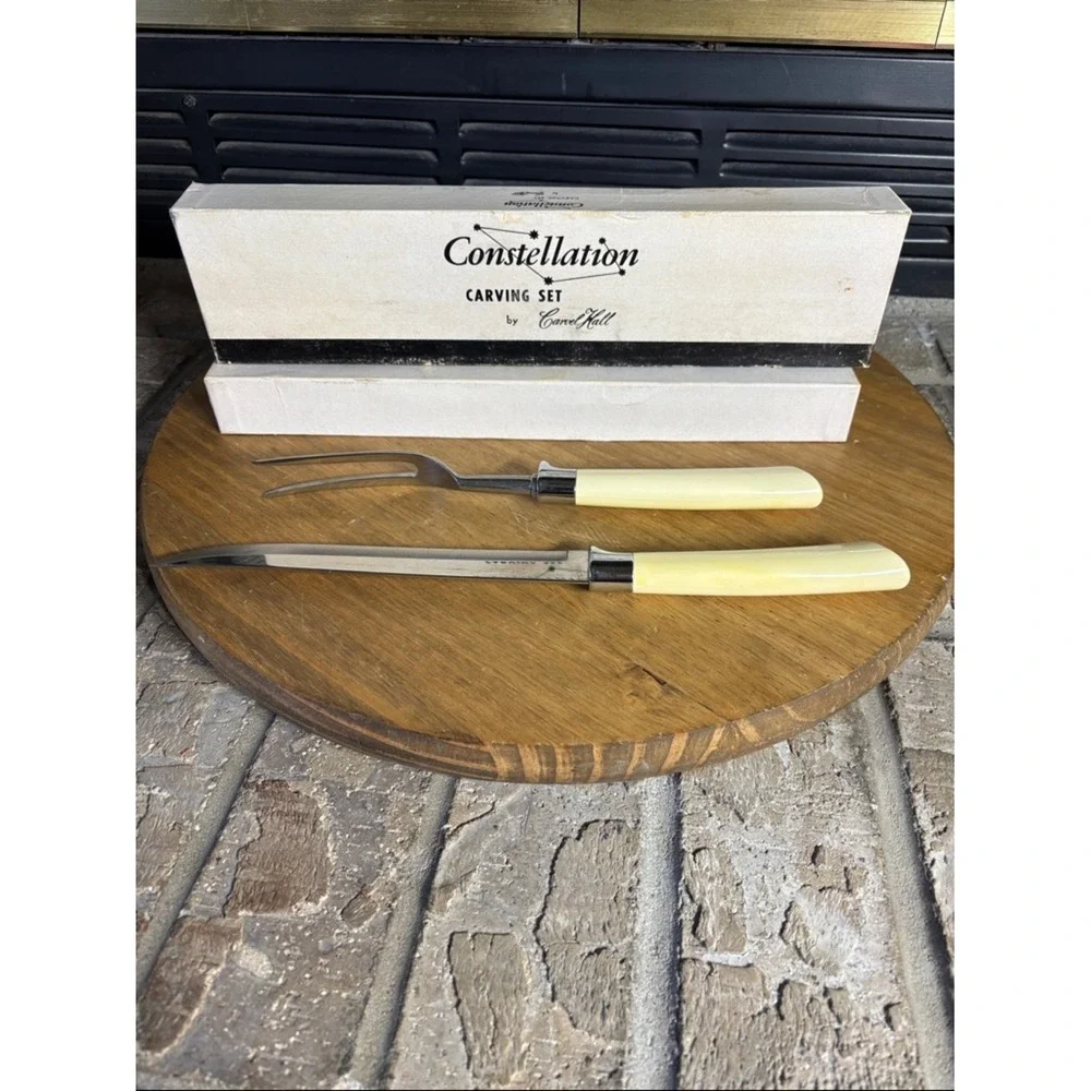 Vintage Carvel Hall‎ Constellation Carving Set Ivory Color Handles USA Retro NIB